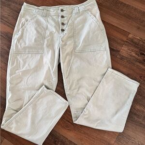 Tribal Jeans Women’s 12 Button Fly Pants Mid Rise Cropped Casual Workwear Green